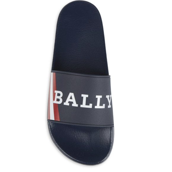 Bally Men\'s Slide Rubber Blue Simon Logo Sandals 8D US 6234035 NIB $195